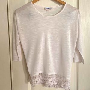 Freshman Forever Girl’s Droptail 3/4 Sleeve Top with Lace Bottom